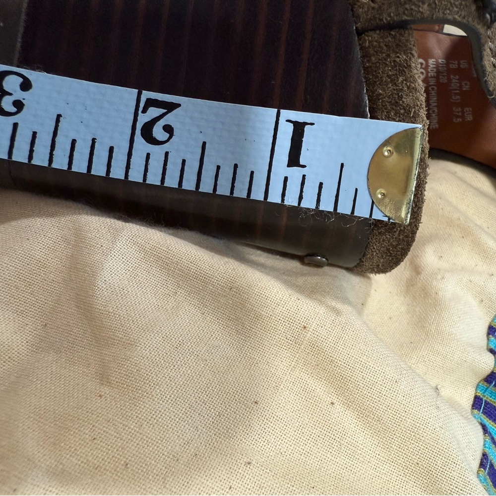 Coach Olive Green Suede Wedge Sandals with Brown Accents - Picture 8 of 13